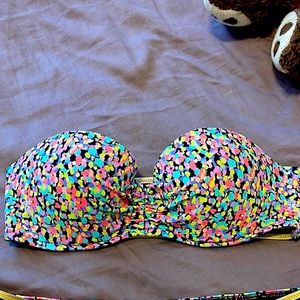 Swim bandeau top with metallic gold straps